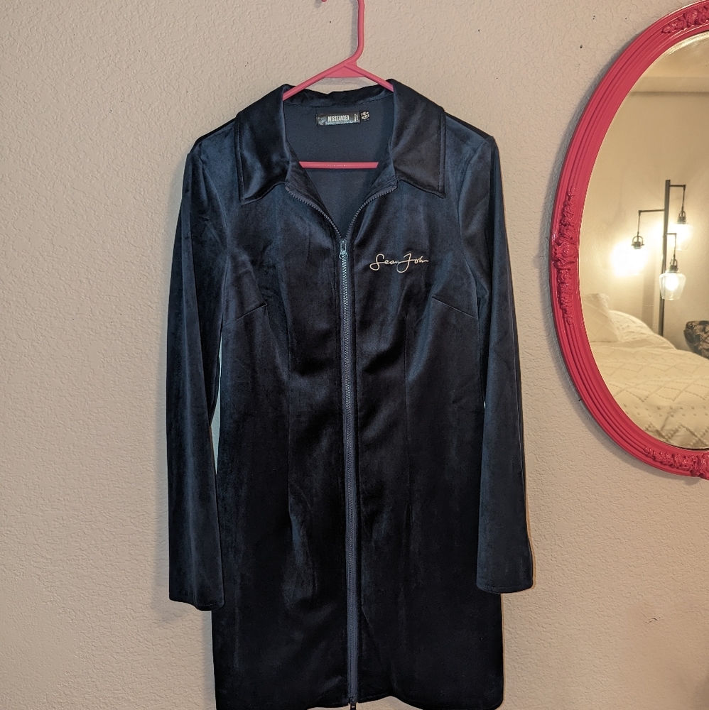 Sean John/ Missguided Navy Blue Velour Collar Dress